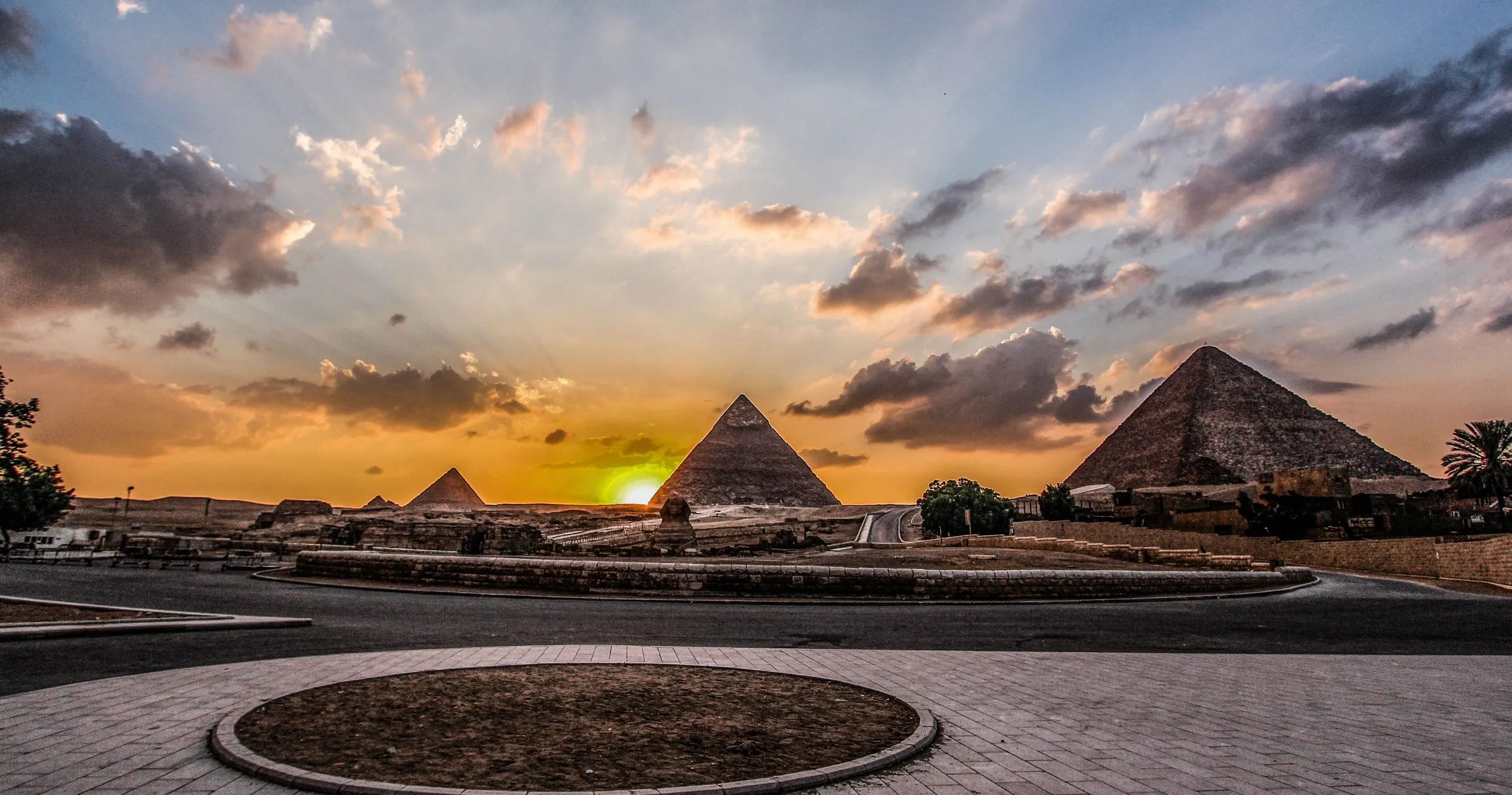 The pyramids of Giza, Egypt, at sunset